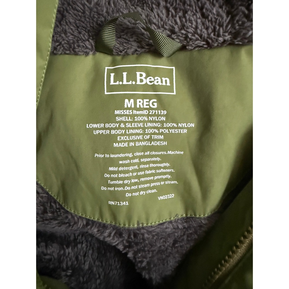 LL Bean Winter Warmer Coat Green Fleece Lined Hooded Parka M Reg 271139 - Picture 7 of 12